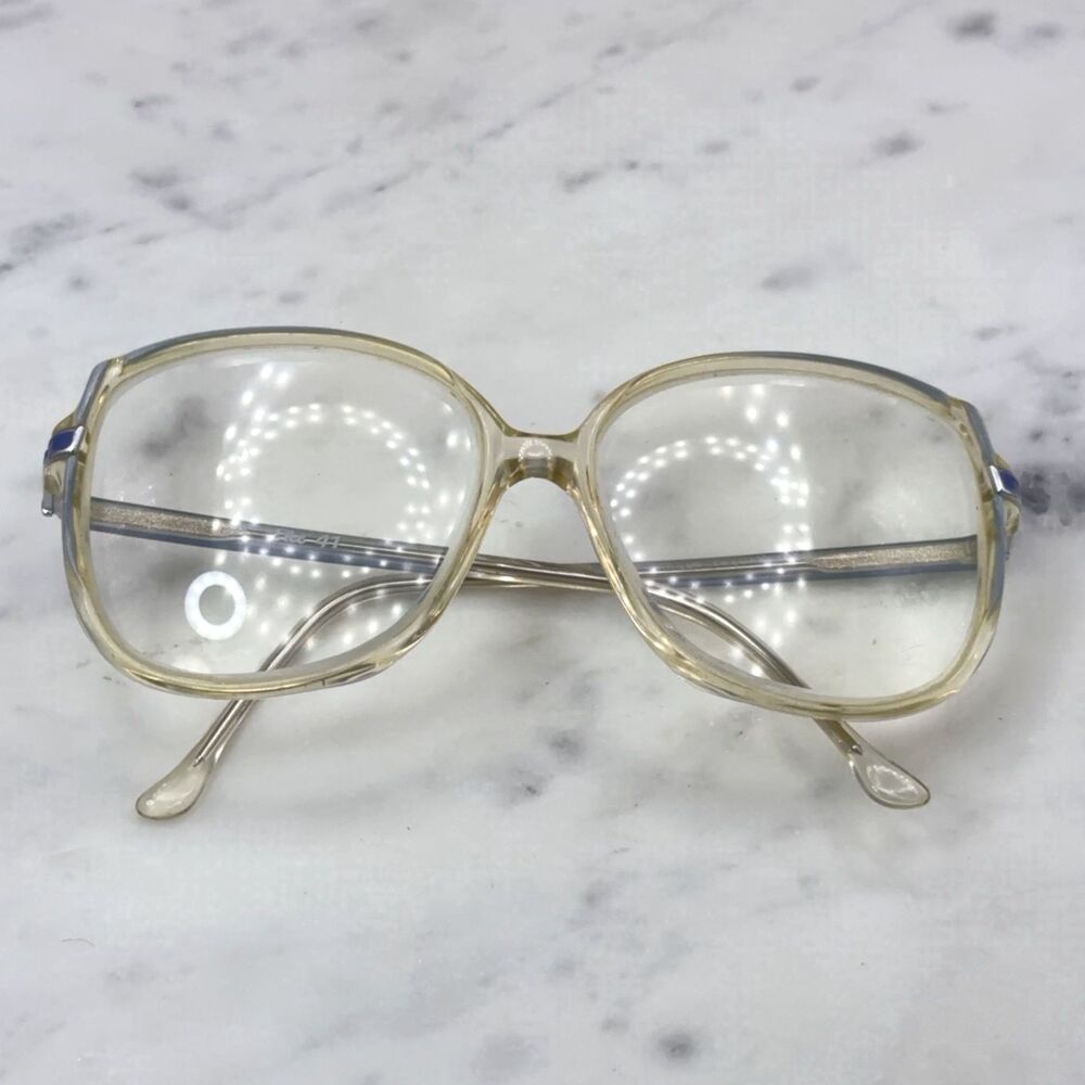 Vintage Elce 41 Transparent Silver Blue Rounded Square Eyeglasses Frames Only